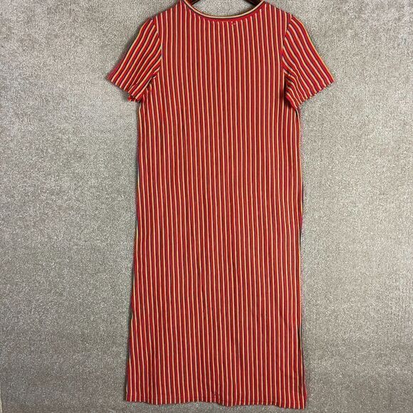 Zara Trafaluc Tee Dress Size Small Red Stripe Side Button Short Sleeve Midi Knit - Picture 10 of 10